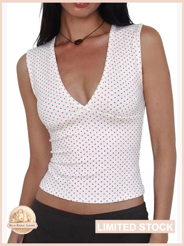 Deep V Neck Sleeveless Crop Tank Top Stretchy Going Out Cute Summer Top